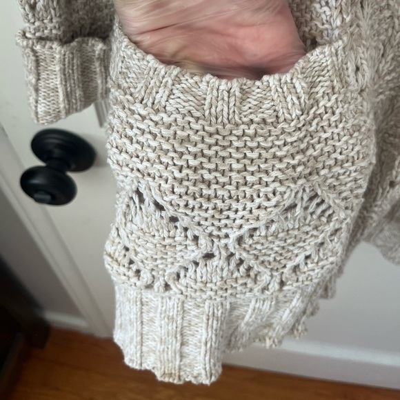 LUCKY BRAND Cream Open-Front crotchet knit Sweater bohemian neutral XL - Picture 2 of 9